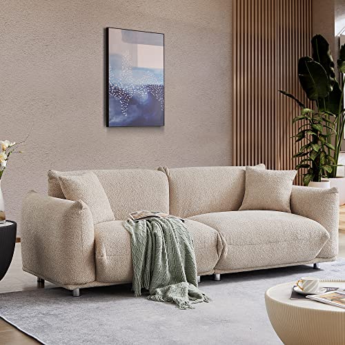 Sofa 87'' Lambswool 3 Seat Cushion Couch For Living Room,Mid Century Comfy Modular Sofa With Throw Pillows #TOP2