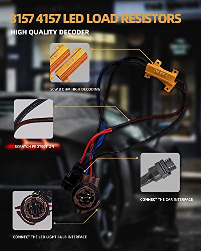 50W 8 Ohm 3157 3057 3457 3157B Led Load Resistors Plug And Play Anti Fliker Harness For Led Turn Signal Lights Fog Light Headlight Fix Hyper Flashing Cancel Dashboard Error Code Canbus Decoder, 2Pcs #TOP4