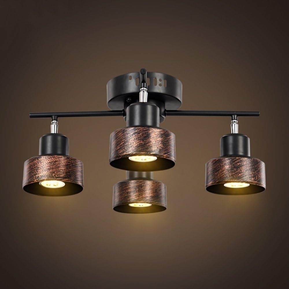 LED Vintage 4 * 5W Deckenspot Schwenkbar Schwarz-Rost Deckenstrahler 4-Flammig Verstellbare Retro Eisen Wand-Lampe Decken-Leuchte Innen-Beleuchtung Wohnzimmer Restaurant Decken-Spot