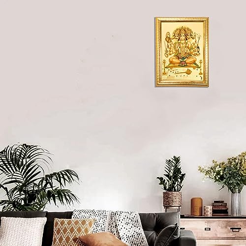 Image of Hawai Gold Plated Panchmukhi Hanuman ji Bajrangbali Photo Frame, Size Size- 8.5X7 inch | Engineered Wood Wall Hanging Frame | GLDFRM450