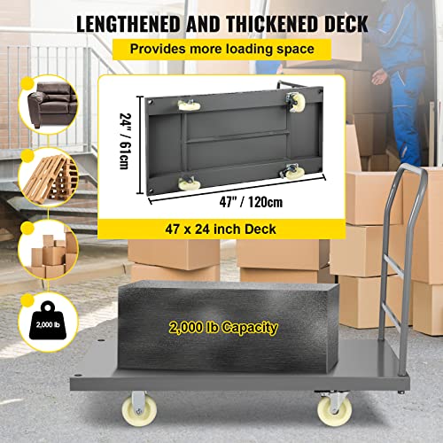 VEVOR Heavy-Duty Platform Truck - 2000 lbs Capacity Flatbed Cart with 5 Nylon Casters for Moving Luggage