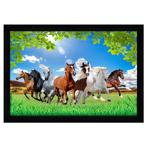 Image of Indianara Vastu Running Seven Horse Painting With Frame 20 Inches X 14 Inches (Style 13)