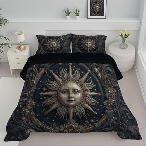 DLERFLOVR Piumino Trapuntato Letto Matrimoniale Sole E Viti Retrò Piumino Reversibile Stile Celeste Piumone Lavabile in Lavatrice Trapuntino Leggero Morbido per Tutte Le Stagioni, 200x200cm, Marrone