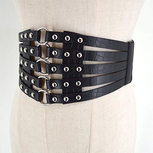 U Scinan Hollow Out Rivets Cinch Belt Tied Corset Elastic Wide Waist Belt Underbust Waistband Mother's Day Gift4