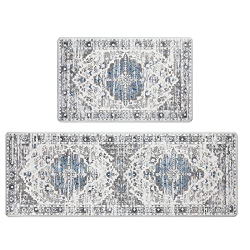 Hebe Boho Anti Fatigue Kitchen Rug Sets 2 Piece Non Slip Cushioned Kitchen Rugs And Mats Kitchen Mats For Floor Waterproof Distressed Kitchen Rug Carpet Runner For Sink Laundry Office #TOP10