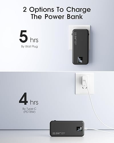 Miniatura 2 de Cargador portátil con cables integrados y enchufe de pared de CA, banco de energía de 12000 mAh, cargador de teléfono de carga rápida USB C de 22.5