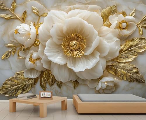 3D Sala De Estar Mural Decoración Del Hogar Flor Blanca Paisaje Sofá Tv Papel Tapiz Arte Fondo Pared-300Cm×210Cm
