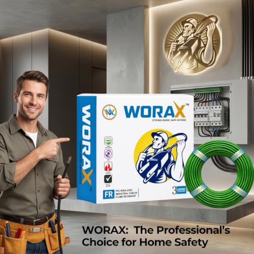 Image of WORAX 1.5 Sq mm Single Core Multi-Strand Green Earth Wire (90 Metres) | CCA Earthing Cable | PVC Insulated Electric Safety Wire