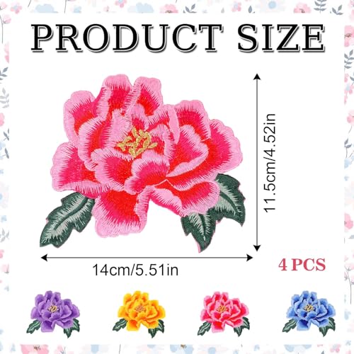 Styquenzer 578409_1_DCRRWBZ4 4 Pieces Rose Flower Embroidered Patches Large Floral Iron On Fabric Jeans Patches 4 Colors Sew On Flower Embroidery Clothing Patches Appliques For Hats Jeans Clothes Bags Shoes Diy Crafts Making thumb #2