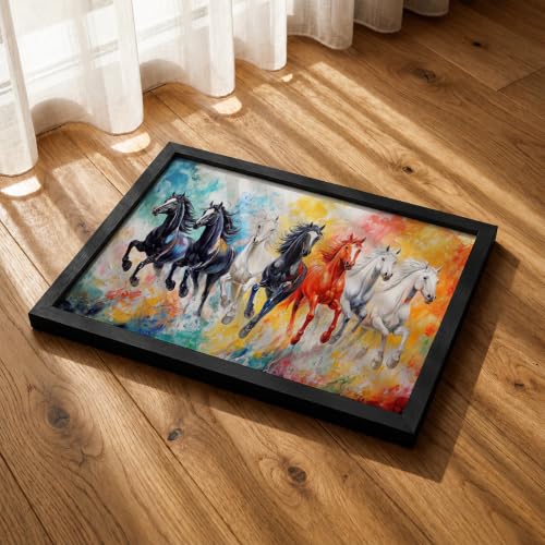 Image of Suneree 7 Horse Vastu Wall Painting (Landscape Collection) (Natural, Design 26, 48L x 33W cm)