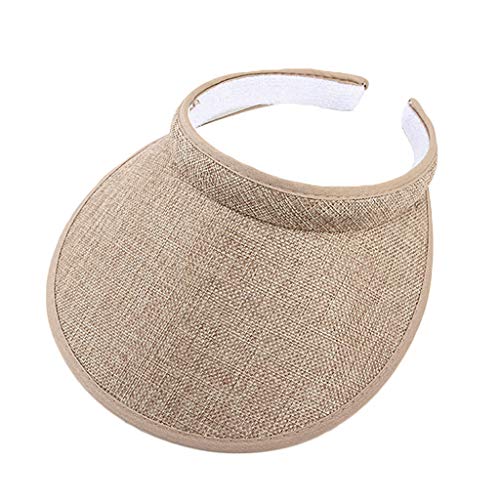 junengSO Mujeres Hombres Unisex Clip-On Protección UV Sombrero de Visera para el Sol Lino sintético Tejido a Cuadros Vacío Parte Superior Abierta Color sólido Gorra de Playa Ajustable de ala Ancha Cover
