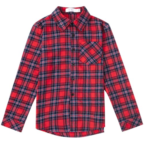 Image of Yoimira Boys Flannel Shirts Kids Long Sleeve Plaid Tops Casual Button Down Shirt Western Plaid Jacket