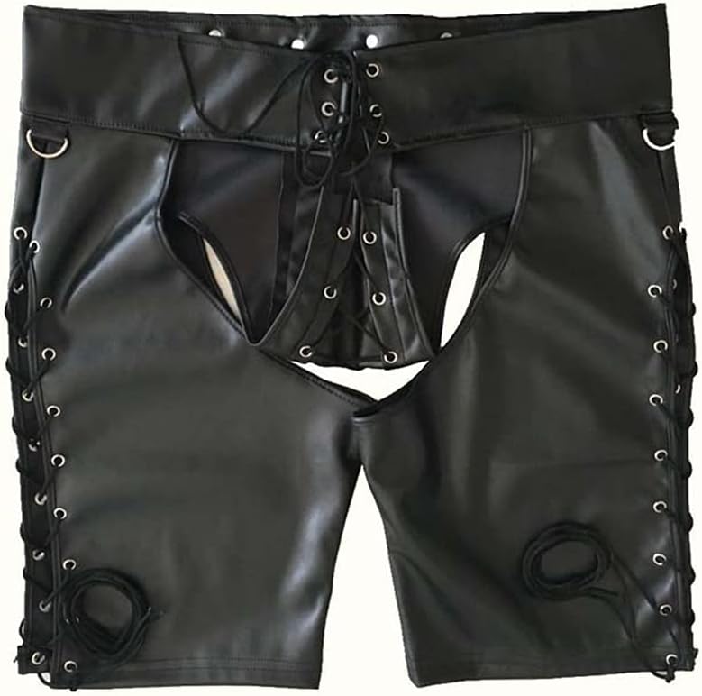 HEYDHSDC Mens Sexy Underwear Boxer Shorts Backless Lingerie Faux Leather Gay Latex Pants Stage Dance Clubwear
