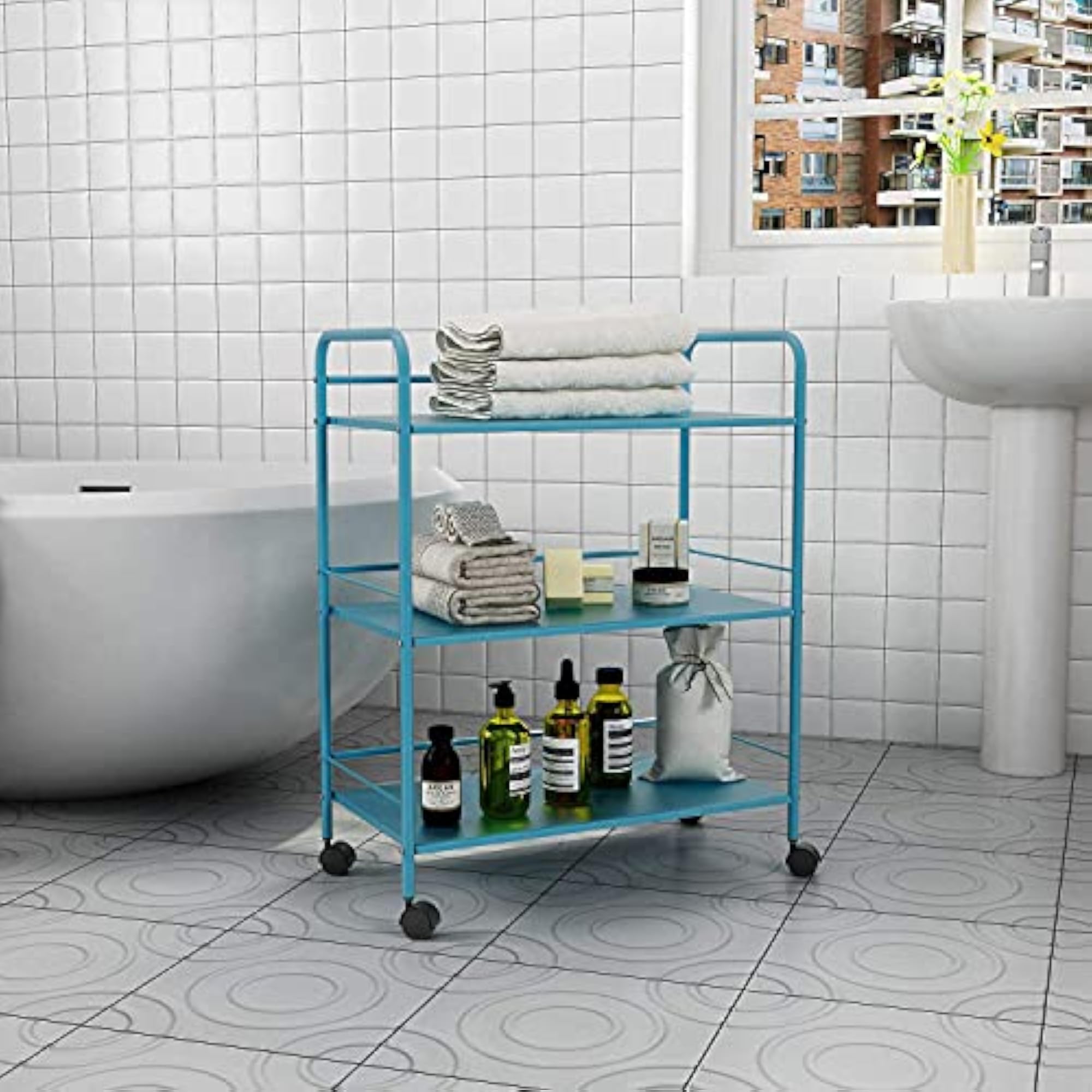 Kitchen Storage Trolley, Metal Rolling Utility Cart, 3-Shelf