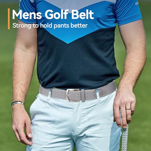 Image of SUOSDEY Men Stretch Braided Belt, Elastic Belt for Jeans Pants Casual Golf Belt 1 3 /8 inch