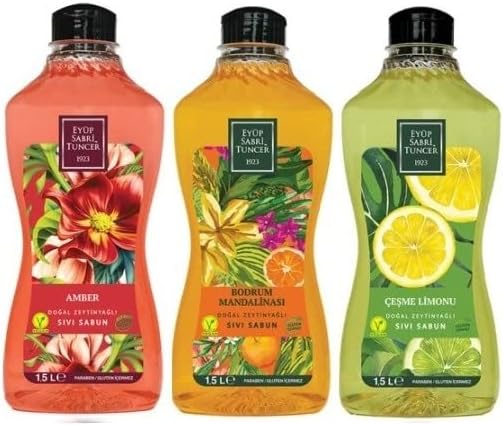 Eyüp Sabri Tuncer Doğal Zeytinyağlı Sıvı Sabun Amber, Çeşme Limonu, Bodrum Mandalinası 1500 ML