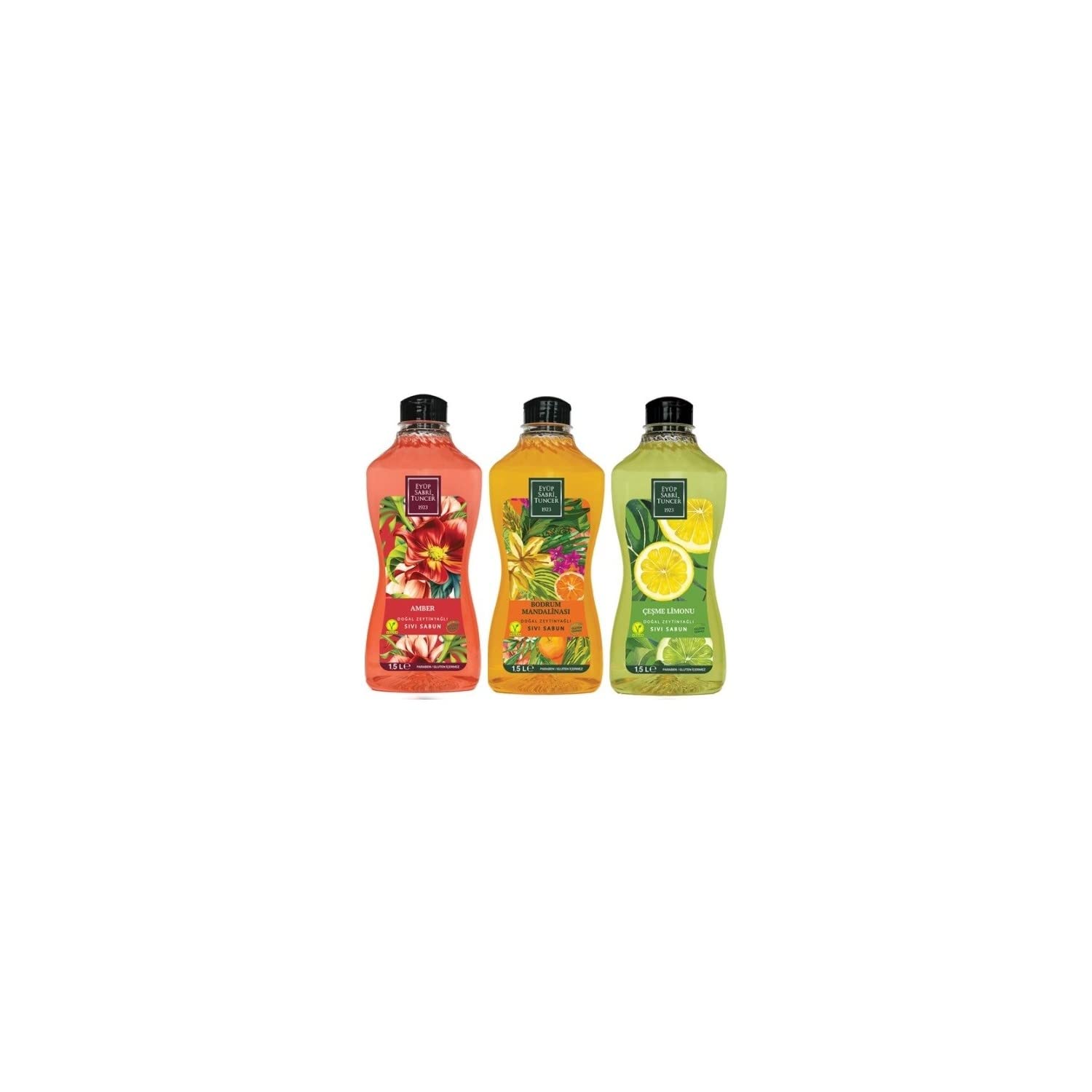 Eyüp Sabri Tuncer Doğal Zeytinyağlı Sıvı Sabun Amber, Çeşme Limonu, Bodrum Mandalinası 1500 ML