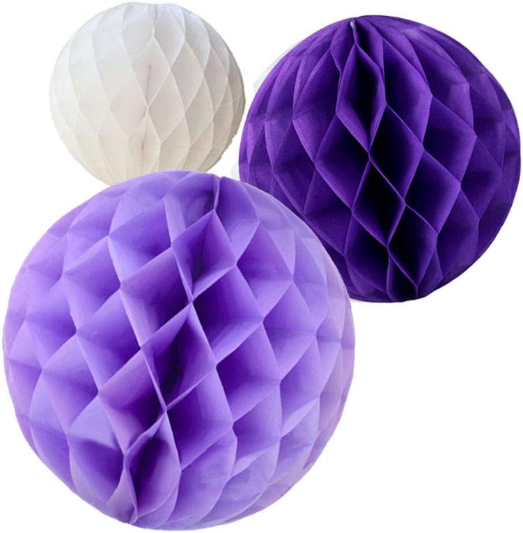 Daily Mall 15Pcs 3-8 inch Honeycomb Balls Party Pom Poms Paper Balls - Purple Set
