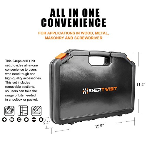 Enertwist Drill Bit Set, 246-Pieces Drill Bits And Driver Set For Wood Metal Cement Drilling And Screw Driving, Full Combo Kit Assorted In Plastic Carrying Case, Et-Dba-246 #TOP2