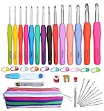 Crochet Hooks Set,14 Sizes 2 mm(B)-10 mm(N) Ergonomic Crochet Needles with Case for Arthritic Hands,Extra Long Aluminum Hooks Kit with Soft Handle