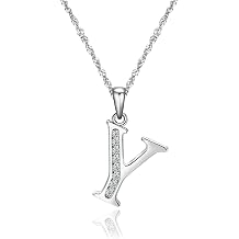 Graduation Gifts Initial Necklace S925 Sterling Silver Jewelry Cubic Zirconia Letter Alphabet Phase Pendant Necklace Mother Day for Mom Women Ladies Teen 18" Chain