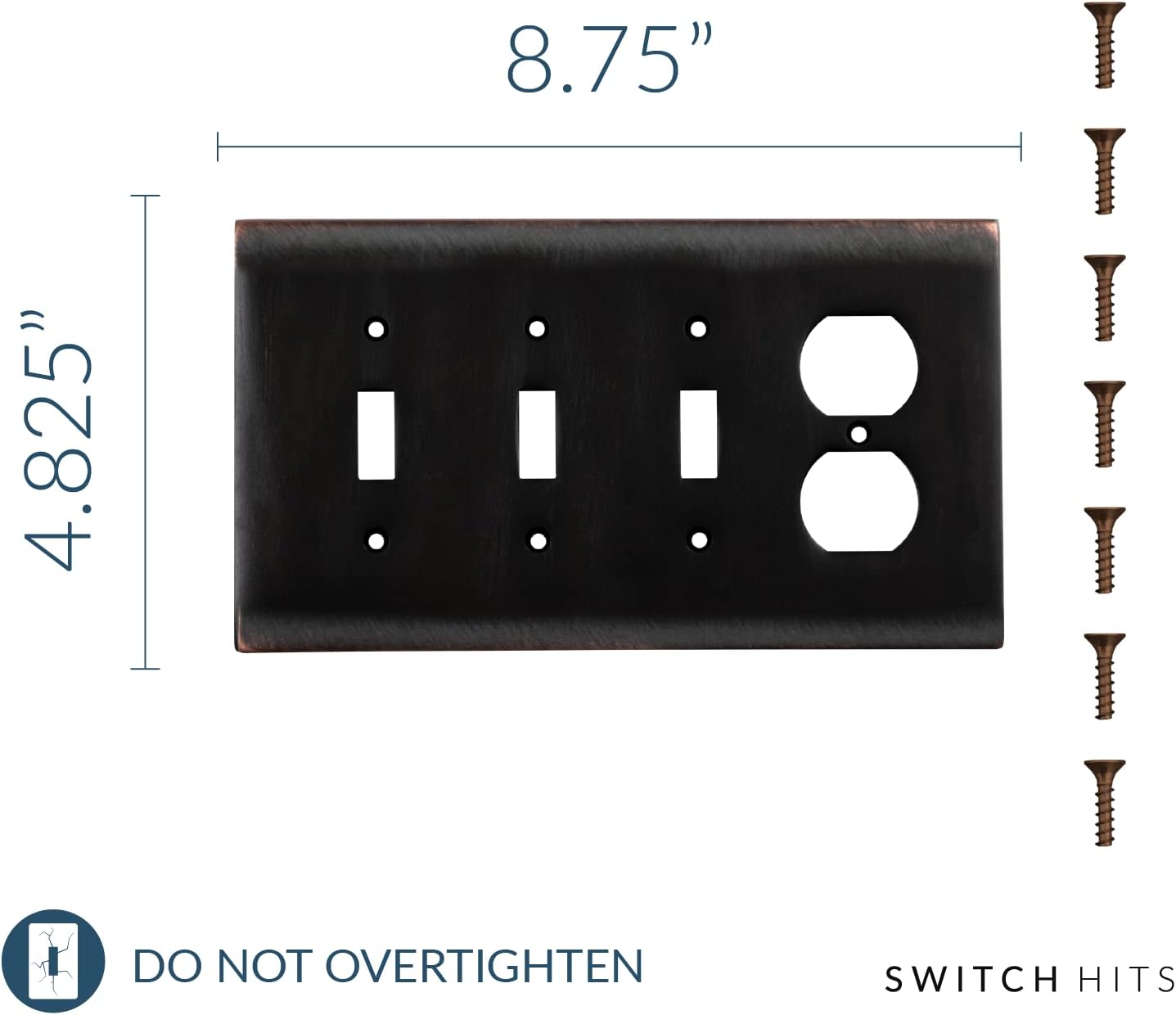 Oiled Rubbed Bronze SWITCH HITS Combined Outlet Wall Plate | 3 Toggle - 1 Duplex | 8.25" w * 4.50" h | Modern Electrical Outlet Cover Collection | Quality Switch Plates For All Configurations