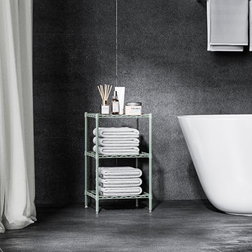 Image of M MZG 750 lbs 3-Shelf Storage Shelves Wire Shelving Unit Standing Metal Rack for Small Places Narrow Wire Rack for Bathroom, Green 13.8 D x 13.8 inch W x 25.5 inch H