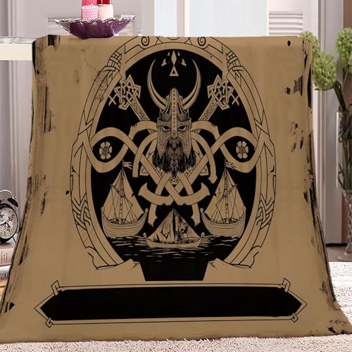 Kuscheldecke Wikinger Runen Helm Schiff Flauschige Weiche Komfortable Warme Wohndecke Schwarz Braun Tagesdecke Sofa Bett Couchdecke Kinder Jugendliche Wohnzimmer 100 X 130 cm