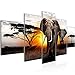 Produktbild Runa Art - Bilder Afrika Elefant 200 x 100 cm 5 Teilig XXL Wanddekoration Design Grau Orange 007651a