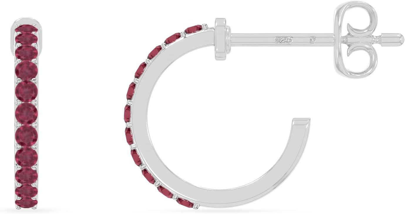 Natural Gemstone Hoop Stud Earrings for Women in 925 Silver/18K Yellow/Rose Gold Vermeil, Birthstone Jewelry Gifts for Her Birthday, Wedding Anniversary, Christmas, Graduation