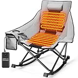 Slendor Oversized Camping Chair with 2000mAh Power Bank, Padded & Pillow Heated Rocking Chair, 3 Adjustable Heat Settings Camping Rocker Chair for Easy Setup and Foldable Storage, Gray