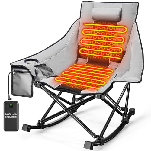 Slendor Oversized Camping Chair with 2000mAh Power Bank, Padded & Pillow Heated Rocking Chair, 3...