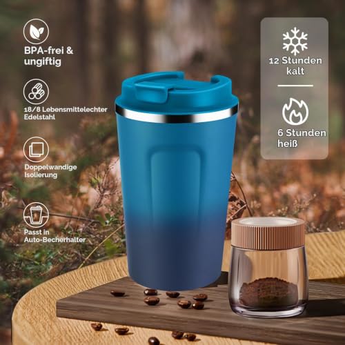Volhoply 360ml doppelwandiger vakuumisolierter Reise-Thermobecher, 18/8 (304) Edelstahl-Kaffeebecher to go mit Klappdeckel… – Ansicht 5