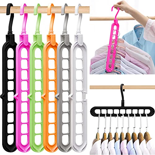 Closet Organizers and Storage,6 Pack Sturdy Hangers for Closet Organizer,Dorm Room Essentials,Closet Storage,Smart Closet Organization,Magic Space Saving Hanger With 9-Holes for Wardrobe Heavy Clothes