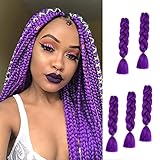 Purple Kanekalon Braiding Hair, Feed in Hair for Braids, Purple Braiding Hair 24inch 100G 5PCS, High...