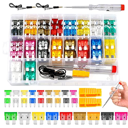 Hifrom Auto Sicherungen Set, 300 Stück Mini Flachsicherungen Standard Sicherungen kfz, mit 2 Sicherungszieher und Stromkreistester, Auto Sicherung 2A 5A 7,5A 10A 15A 20A 25A 30A 35A für PKW