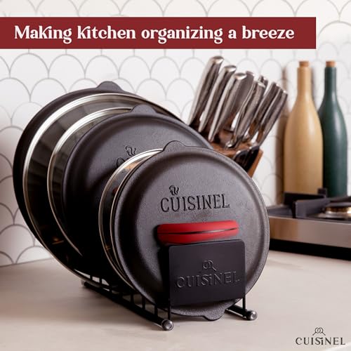 Cuisinel Lid and Dish Organizer Rack - 2-Pack Matte Black Kitchen Storage Organization Stand - Plate Holder, Pan/Pots Covers, Cutting Board and Cookie Sheet Divider - 7-Tier Cabinet/Counter Display by Cuisinel - Image 5