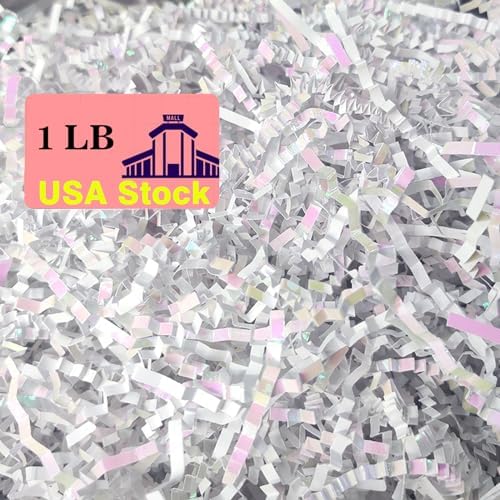 Crinkle Cut Paper Shred Filler, 1 Pound Diamond White Gift Filler Basket Stuffing Crinkle Paper for Gift Wrapping Basket Filling Birthday Wedding Christmas Thanksgiving Gift Paper Shred