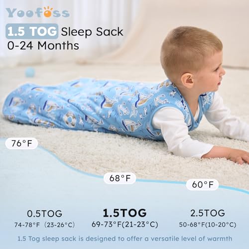 Image of Yoofoss Baby Sleep Sack 0-6 Months, 1.5 Tog Baby Wearable Blanket with 2-Way Zipper, 100% Cotton Organic Fabric Winter Infant Sleeping Sack, Warm Soft Comfy