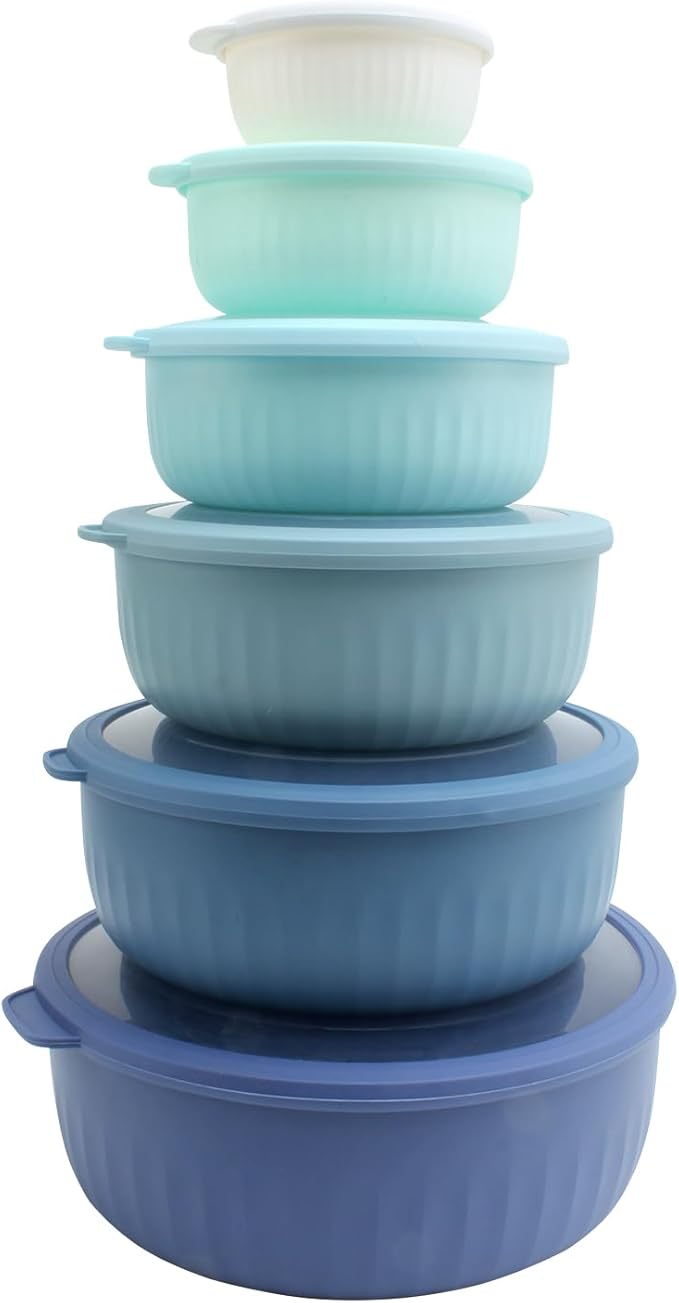 COOK WITH COLOR Prep Bowls with Lids- Wide and Deep Nesting Plastic Small Mixing Bowl Set with Lids, 8 Piece Set - Wide Bowls, Blue/Grey