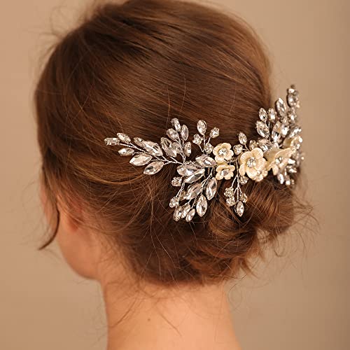Beryuan Bridal White Flower Blue Crystal Rhinestone Hair Comb For Bride Bridesmaid Sliding Side Headpieces Wedding Hair Accessories For Women And Girls (Blue) #TOP3