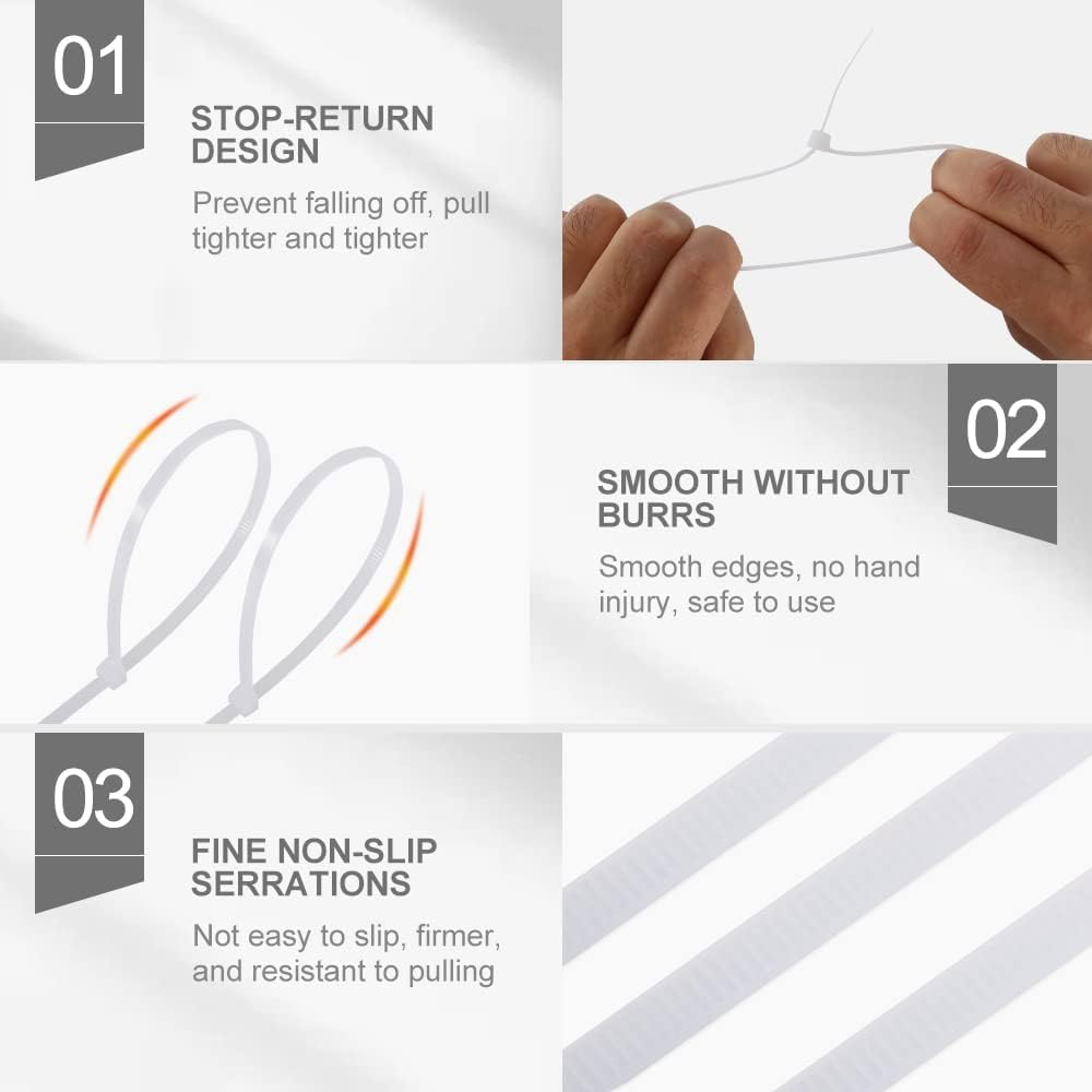 HSYTEK Weiße Kabelbinder 100 Stück - UV-beständig 300mm Lang