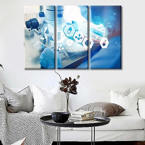 Image of TUMOVO 3 Panels Scientists and Scientific Experiments Wall Painting Clinical Laboratory Prints for Wall Decor Laboratory Posters Art Prints Giclee Gallery-Wrapped Posters and Prints (36 inch Wx24 H)
