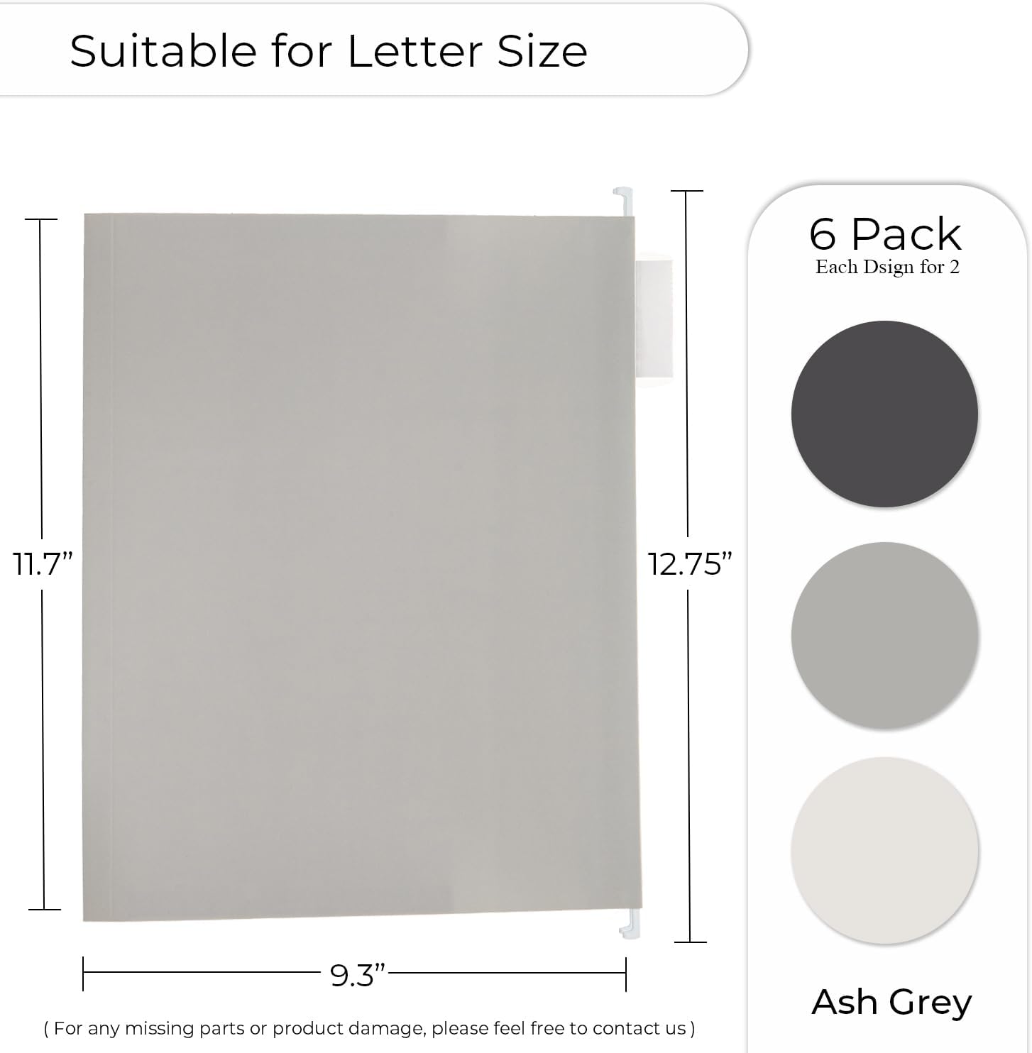 Y YOMA Letter Size - 6 Pack Extra Capacity Hanging File Folders Accordion Decorative Reinforced File Folder Cute Colored Expandable Folder for Office Home with 1/5-Cut Adjustable Tabs, Ash Grey