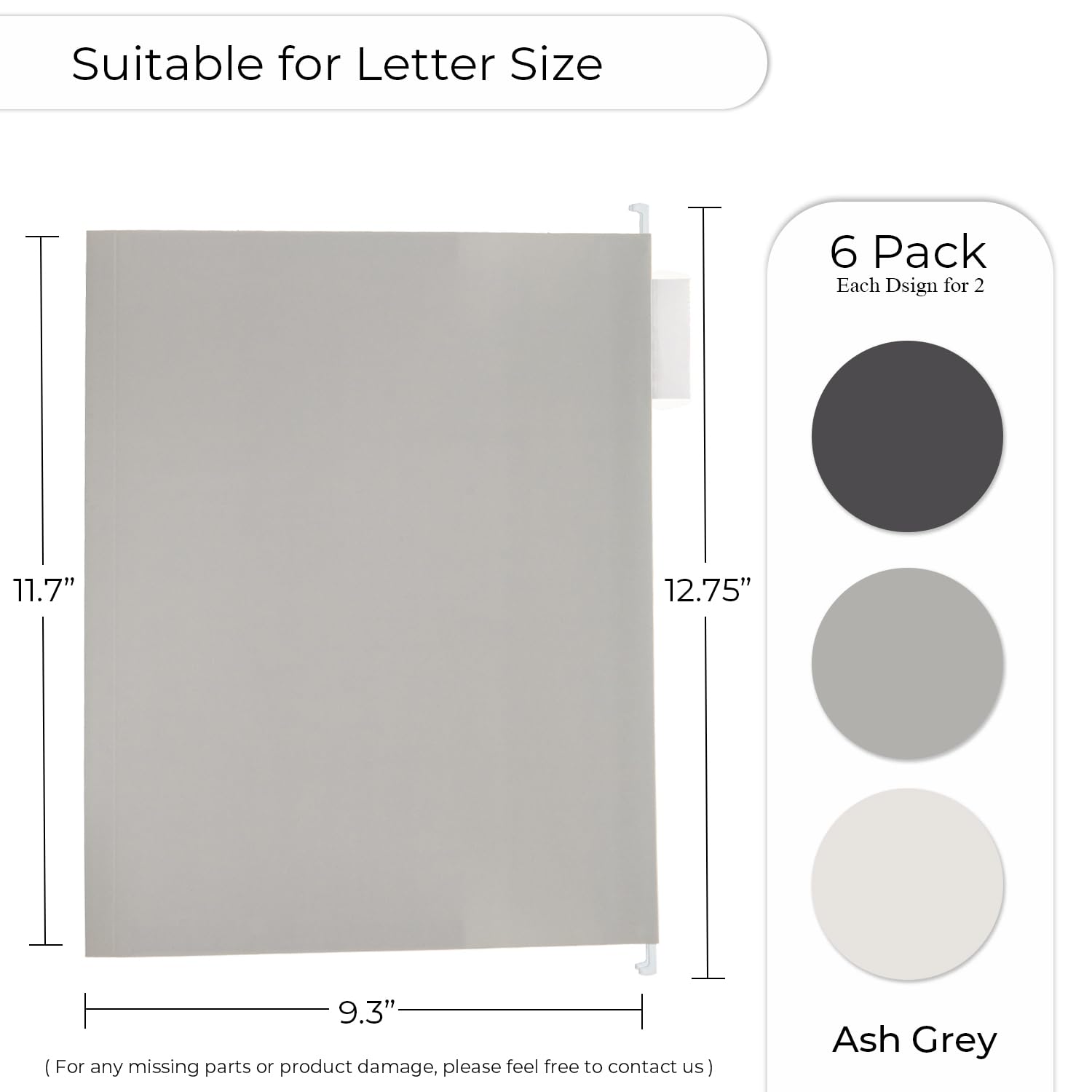 Y YOMA Letter Size - 6 Pack Extra Capacity Hanging File Folders Accordion Decorative Reinforced File Folder Cute Colored Expandable Folder for Office Home with 1/5-Cut Adjustable Tabs, Ash Grey