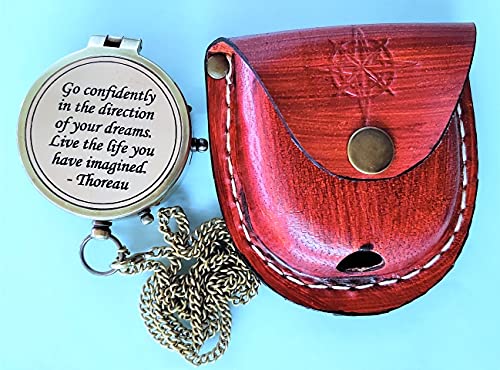 Brújula grabada con cita de Thoreau y estuche de cuero estampado, regalos para graduación y mejores deseos miniatura 1