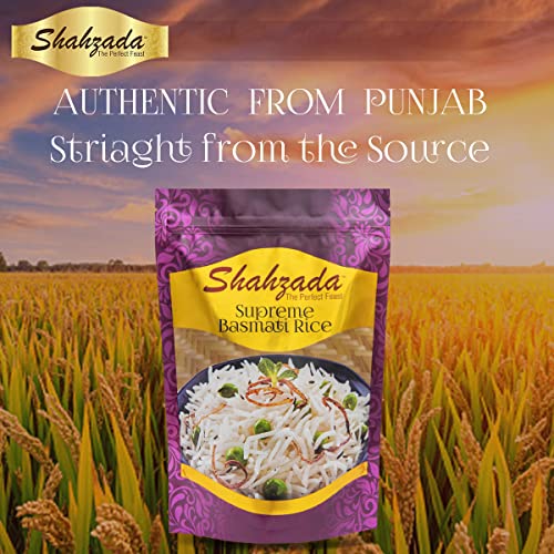 Shahzada Supreme Basmati Rice (02 Lbs.) – Extra Long Grain, Slender and Non-Sticky Grain for Ultimate Dining Experience, Non-GMO, Vegan, Gluten Free, Soy Free, No Cholesterol, Resealable Zip-Lock Bag – Extra Long Grain Basmati Rice 02 Pound Packing