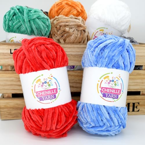 Image of 100g Velvet Chenille Yarn for Crocheting,Turmeric Fluffy Velvet Plush Yarn Thick Soft Chunky Chenille Yarn Baby Blanket Yarn for Crocheting Knitting Beginners（Sapphire Blue）