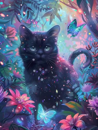 Peinture Diamant Adulte au salon avec le grand kit DIY gemme chat et plantes