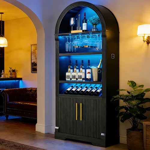 Arched Wine Bar Cabinet with LED & Shelves